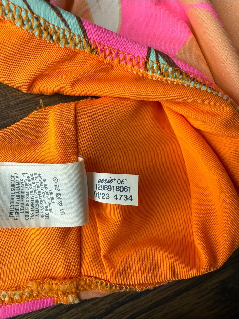 aerie Floral Orange Pink V-Neck Bikini Top with Black High-Waist Bottom size Med - Picture 6 of 10